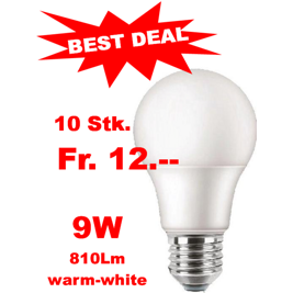 10 STK. LED Standard A60 9W/E27/warm-white/810Lm